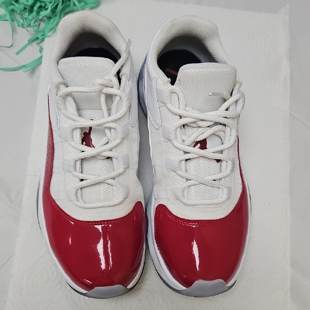 Jordan Kids Sneakers in White and Red Patent Toe